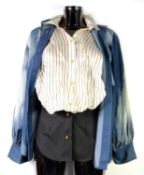 VIVIENNE WESTWOOD RED LABEL: Blue denim tail-shirt with oversized pointed collar in stone wash