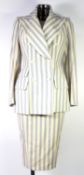 VIVIENNE WESTWOOD GOLD LABEL: Blue, cream and grey wool Henley stripe skirt suit with double