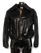 VIVIENNE WESTWOOD RED LABEL: Black leather bomber jacket with zip-front, early 90s, size S