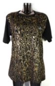 VIVIENNE WESTWOOD BLUE LABEL: Black t-shirt with metalic 'Great Golden Copulations' design to the