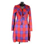 VIVIENNE WESTWOOD ANGLOMANIA: Red and blue plaid virgin wool skirt suit, with kilt skirt and belt,