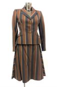 VIVIENNE WESTWOOD RED LABEL: Brown, blue and russet striped wool/cotton blend skirt suit with single