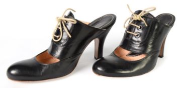 VIVIENNE WESTWOOD: Pair of black leather slide-on 3½" ghillie heels, size 39