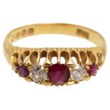 An Edwardian ruby and diamond five stone 18ct yellow gold ring