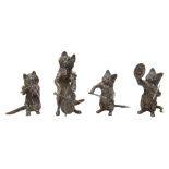 A modern novelty cast silver four piece cat orchestra