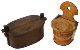 A 19th c. Scandinavian bentwood storage box and cover and a Scottish treen hanging salt box (2)