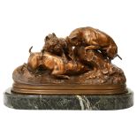 After Pierre Jules Mene (1810-1895) 'Chasse au lapin' bronze group