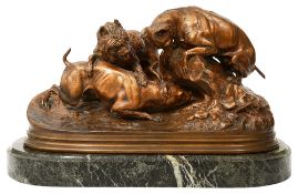 After Pierre Jules Mene (1810-1895) 'Chasse au lapin' bronze group