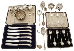 A set of six George V apsotle spoons and tongs and other silver