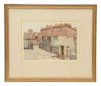 Edward Leslie Badham watercolour street scene, with four further watercolours