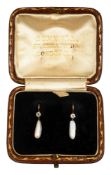 A pair of Edwardian freshwater pearl and diamond ear pendants
