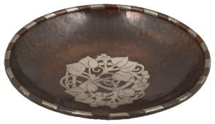 An Arts and Craft copper and pewter bowl by Hugh Wallis