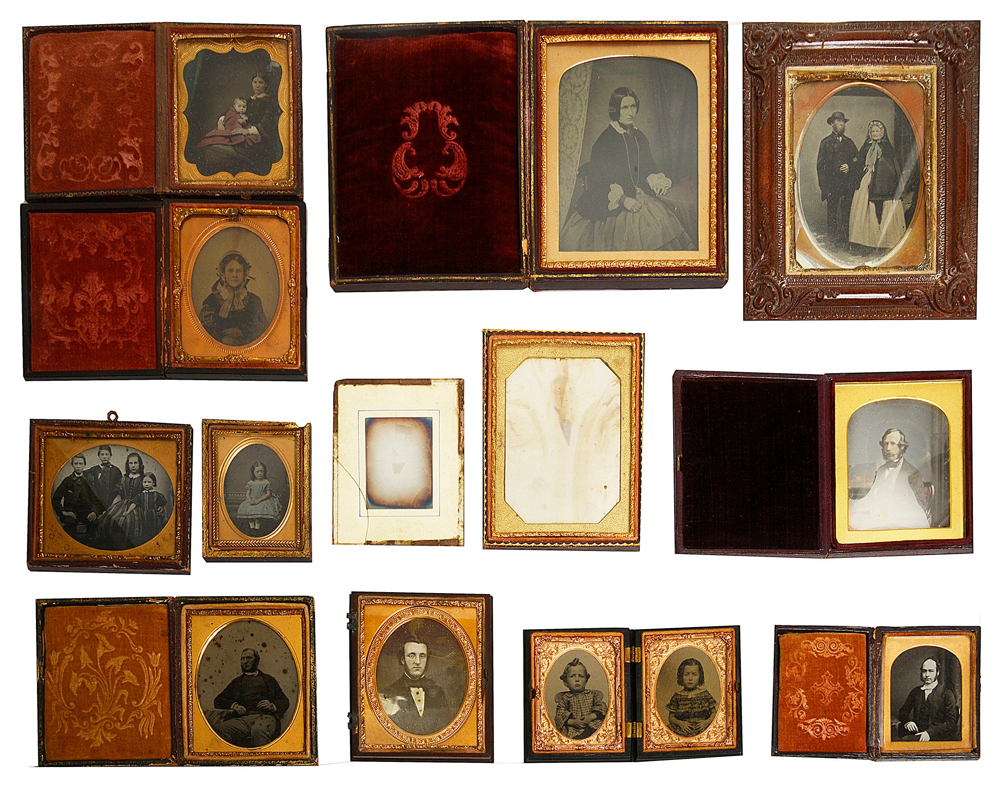 A collection of Victorian daguerreotype and ambrotype photographs