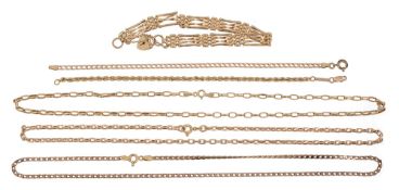 Three 9ct yellow gold necklaces and three 9ct yellow gold bracelets