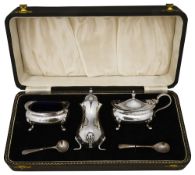 An Elizabeth II silver three piece cruet set