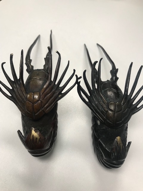 Two Japanese Meiji period patinated bronze okimono of crayfish - Image 3 of 4