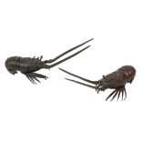 Two Japanese Meiji period patinated bronze okimono of crayfish