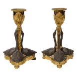 A pair of late Regency ormolu and patinated bronze candlesticks c.1835