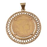 A gold mounted twenty franc pendant