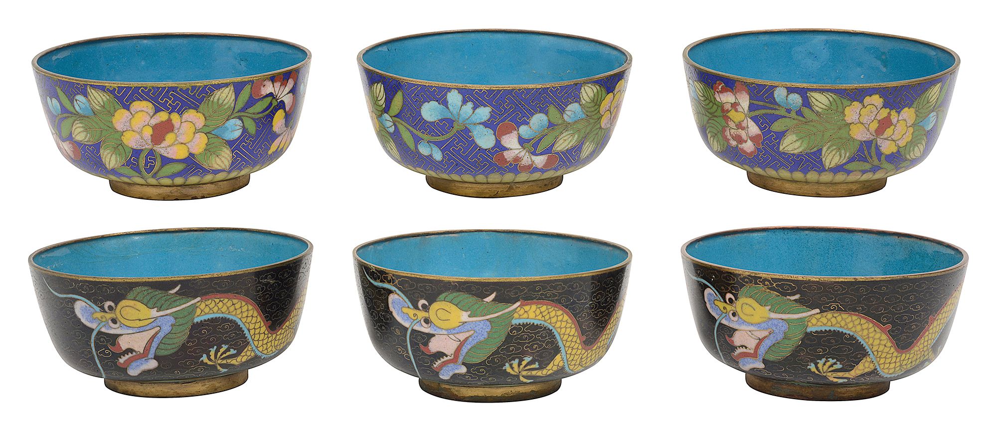 Six early 20th century Chinese cloisonne bowls