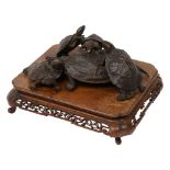A Japanese Meiji period patinated bronze okimono group of five terrapins