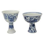 Two Chinese blue and white stem cups
