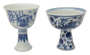 Two Chinese blue and white stem cups