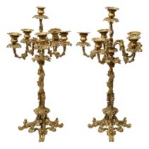A pair of early Victorian gilt metal six light fruiting vine candelabra c.1840