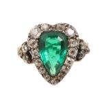 A late 18th/early 19th century emerald and diamond-set heart-shaped cluster ring