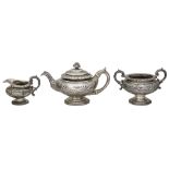 A Scottish George IV silver three piece pedestal tea service