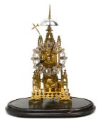 A Victorian brass 'Cathedral' skeleton clock