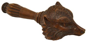 A 19th century Swiss Black Forrest treen carved fox head nutcracker