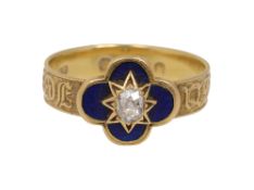 A mid Victorian diamond and enamel memorial ring