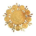 A Mexican gold coin starburst brooch