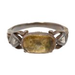 An early 18th century yellow stone and diamond-set ring