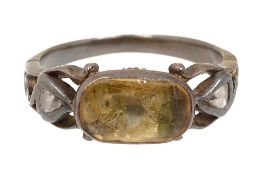 An early 18th century yellow stone and diamond-set ring