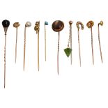 Ten assorted late Edwardian stick pins