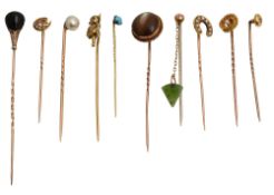 Ten assorted late Edwardian stick pins