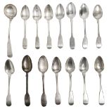 Assorted George IV and later silver, mostly fiddle pattern teaspoons