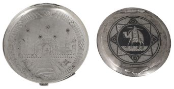 An Iraqi silver and niello lady's powder compact and an Indian compact