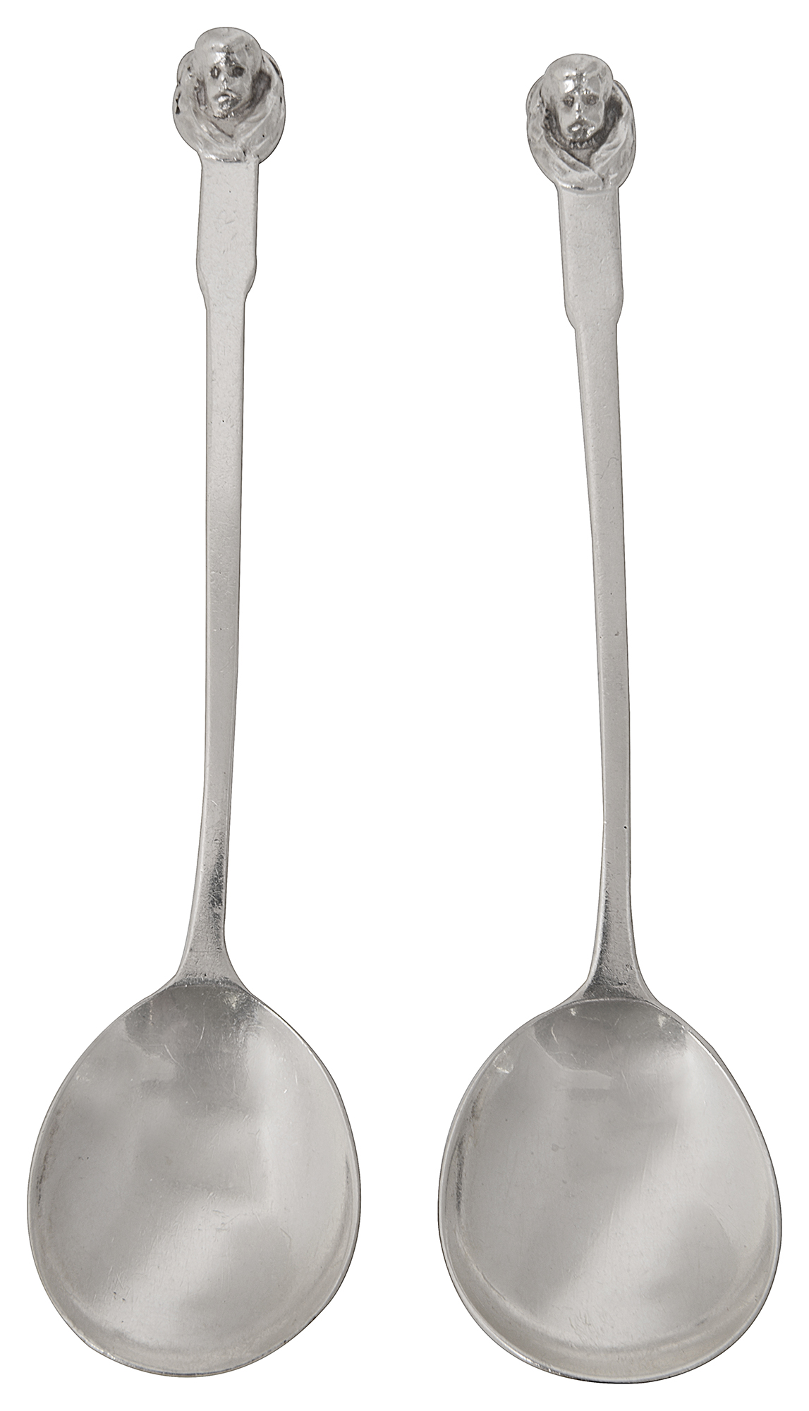 Two George V Arts & Crafts silver preserve spoons