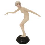 Lorenzl for Goldscheider. A pottery figurine of nude female dancer