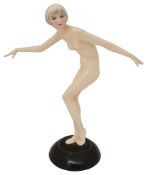 Lorenzl for Goldscheider. A pottery figurine of nude female dancer