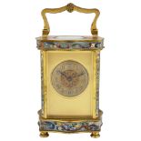 French gilt brass champleve enamel carriage timepiece c.1900