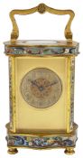 French gilt brass champleve enamel carriage timepiece c.1900