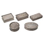 Five modern silver snuff and pill boxes