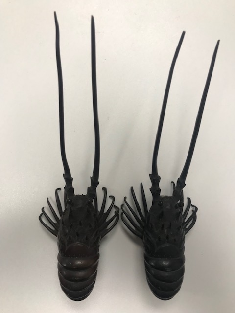 Two Japanese Meiji period patinated bronze okimono of crayfish - Image 4 of 4