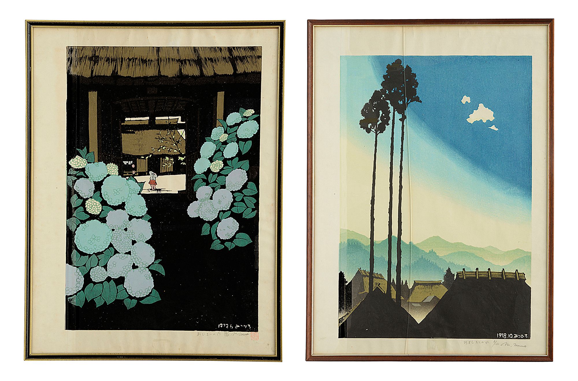 Unno Mitsuhiro (Japanese, 1939-1979) Two woodblock prints