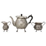 A late Victorian silver three piece tea service