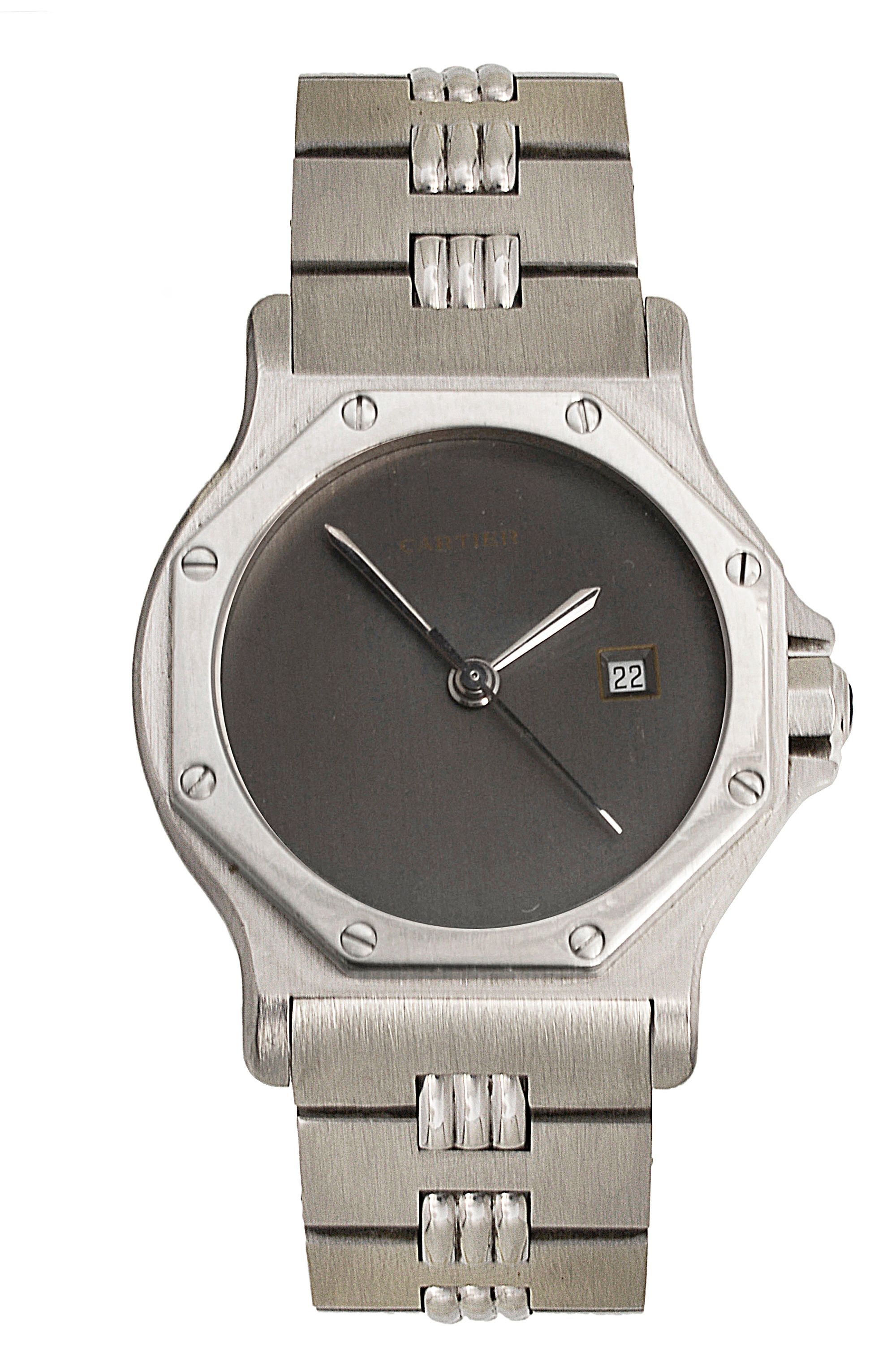 Cartier. A lady's Santos Octagon stainless steel wristwatch Ref: 2965